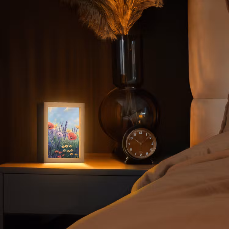 Weide - Bloemen - Kleurrijk Light Box met kabel (Tafellamp) klein -sfeer1