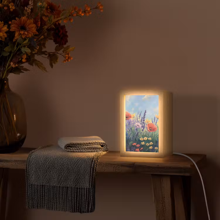 Weide - Bloemen - Kleurrijk Light Box met kabel (Tafellamp) klein -sfeer4