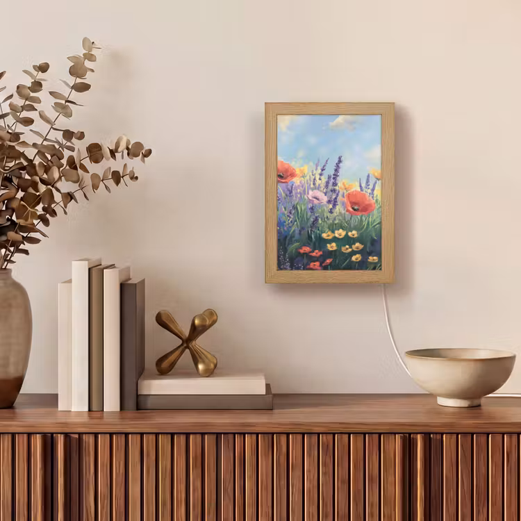 Weide - Bloemen - Kleurrijk Light Box met kabel (Tafellamp) klein -sfeer2
