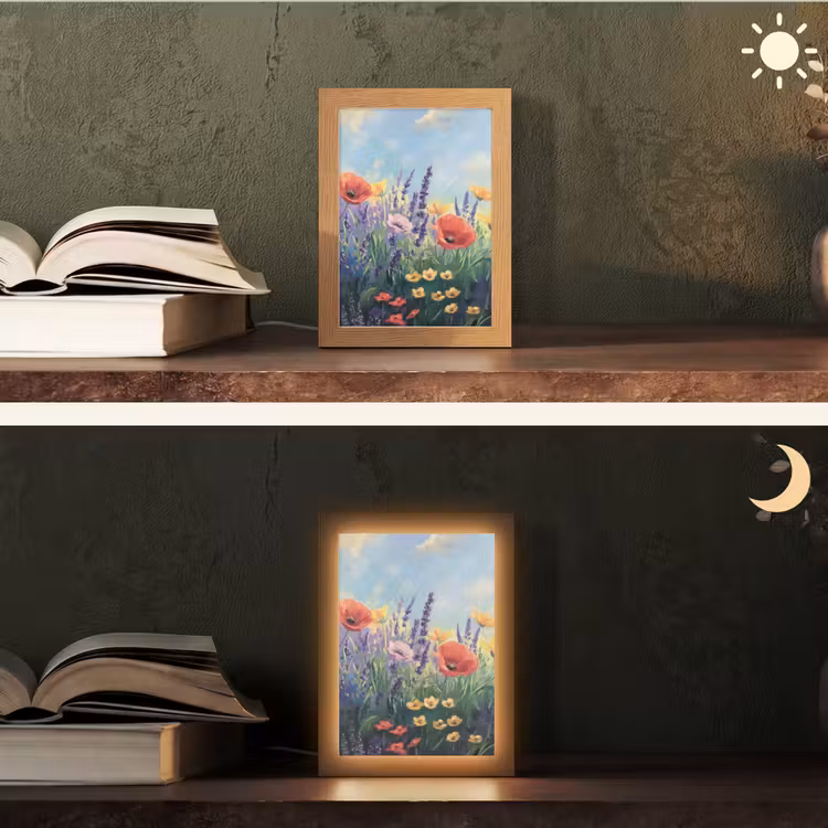 Weide - Bloemen - Kleurrijk Light Box met kabel (Tafellamp) klein -sfeer3