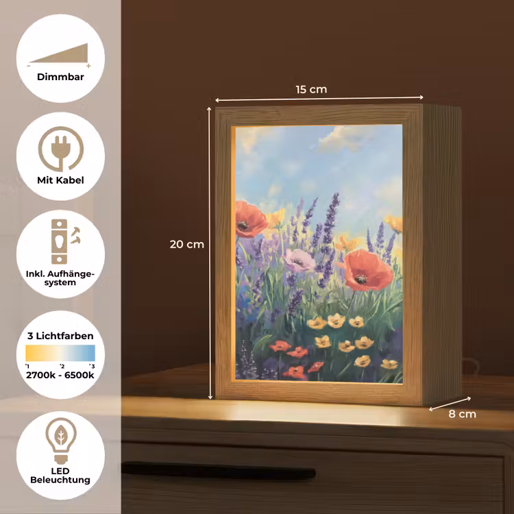 Weide - Bloemen - Kleurrijk Light Box met kabel (Tafellamp) klein -USP_DE