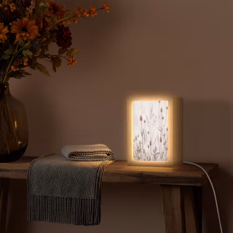 Weidebloemen - Design - Sepia Light Box met kabel (Tafellamp) klein -sfeer4