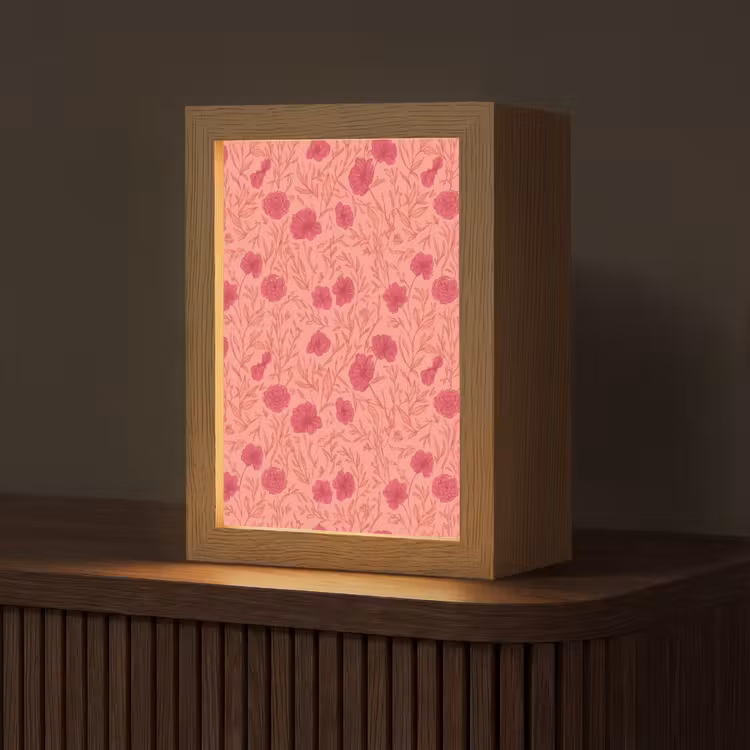 Weidebloemen - Romantisch - Roze Light Box met kabel (Tafellamp) klein 925 -z3d_website