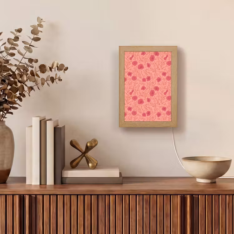 Weidebloemen - Romantisch - Roze Light Box met kabel (Tafellamp) klein 925 -sfeer2