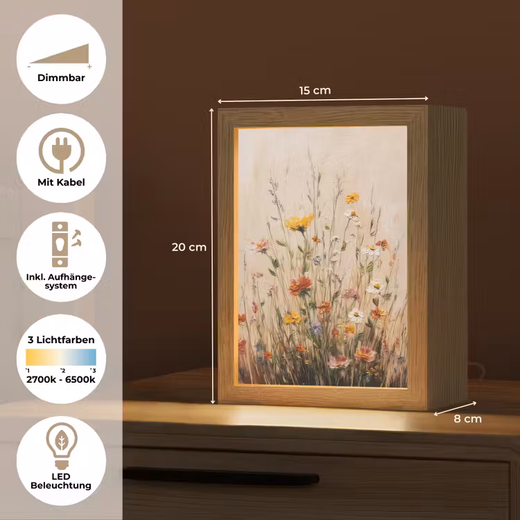 Wilde bloemen - Penseelstreken - Rustgevend Light Box met kabel (Tafellamp) klein -USP_DE