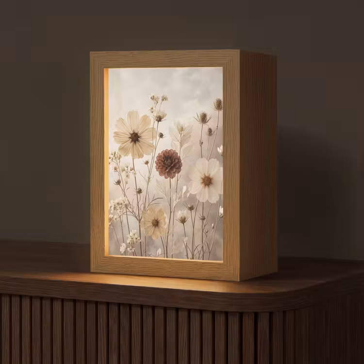 Wilde bloemen - Botanisch - Vintage - Natuur - Rustiek Light Box met kabel (Tafellamp) klein -z3d_website