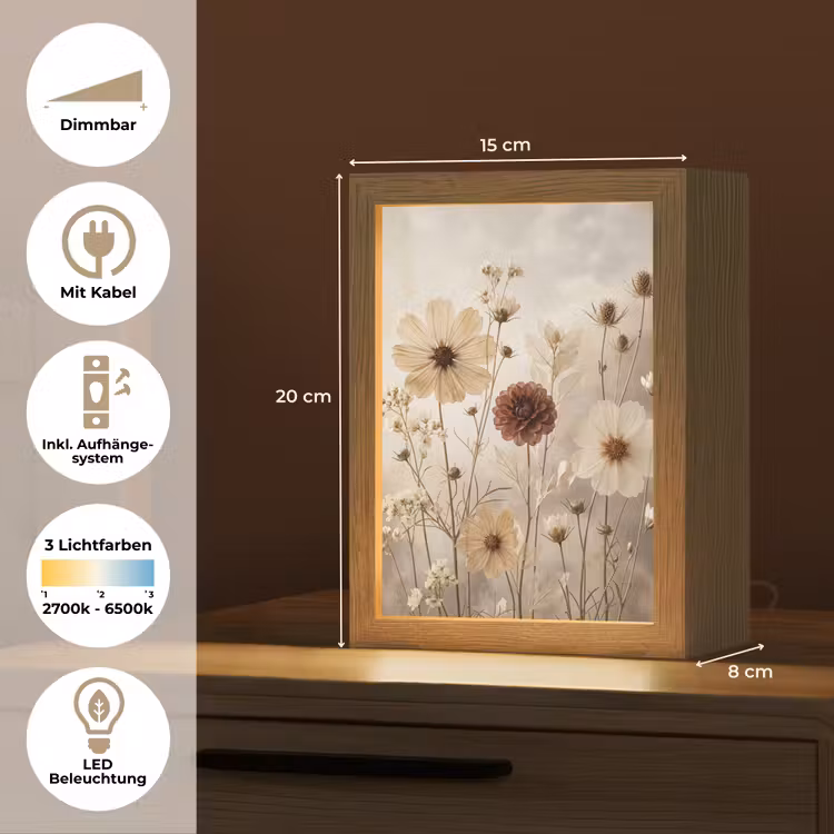 Wilde bloemen - Botanisch - Vintage - Natuur - Rustiek Light Box met kabel (Tafellamp) klein -USP_DE