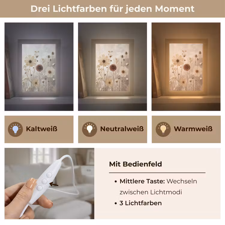 Wilde bloemen - Botanisch - Vintage - Natuur - Rustiek Light Box met kabel (Tafellamp) klein -USP_lichtkleurDE