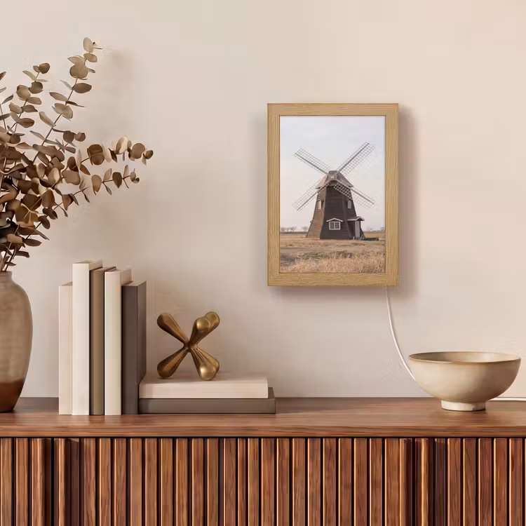 Windmolens - Landschap - Veld Light Box met kabel (Tafellamp) klein -sfeer2