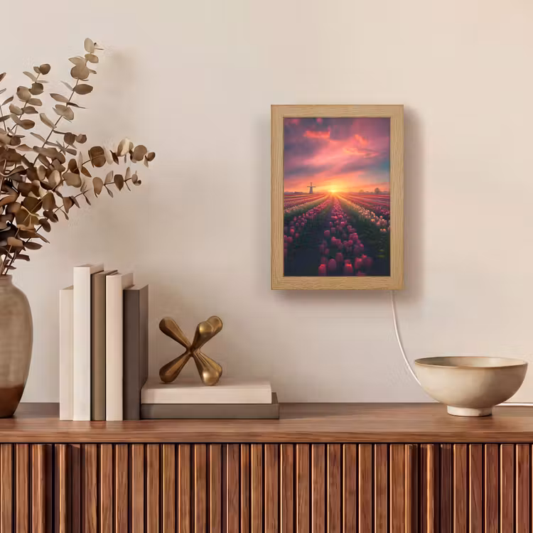 Windmolen - Zonsondergang - Landschap Light Box met kabel (Tafellamp) klein -sfeer2