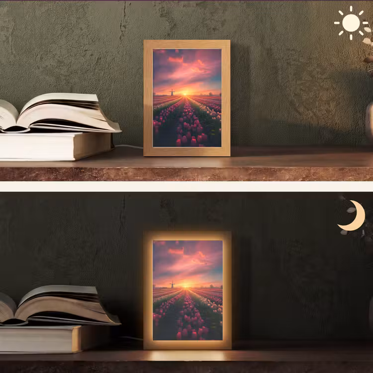 Windmolen - Zonsondergang - Landschap Light Box met kabel (Tafellamp) klein -sfeer3
