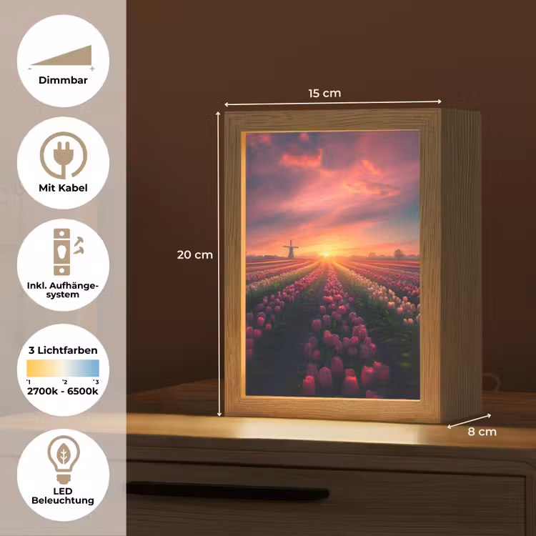 Windmolen - Zonsondergang - Landschap Light Box met kabel (Tafellamp) klein -USP_DE