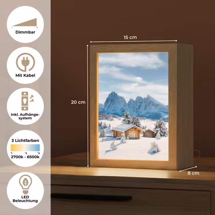Winter - Huisje - Bergen - Uitzicht - Sneeuw Light Box met kabel (Tafellamp) klein -USP_DE