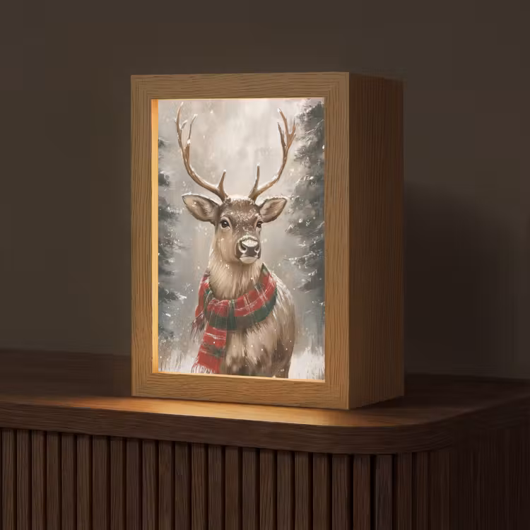 Winter - Bos - Rendier - Donker Light Box met kabel (Tafellamp) klein -z3d_website