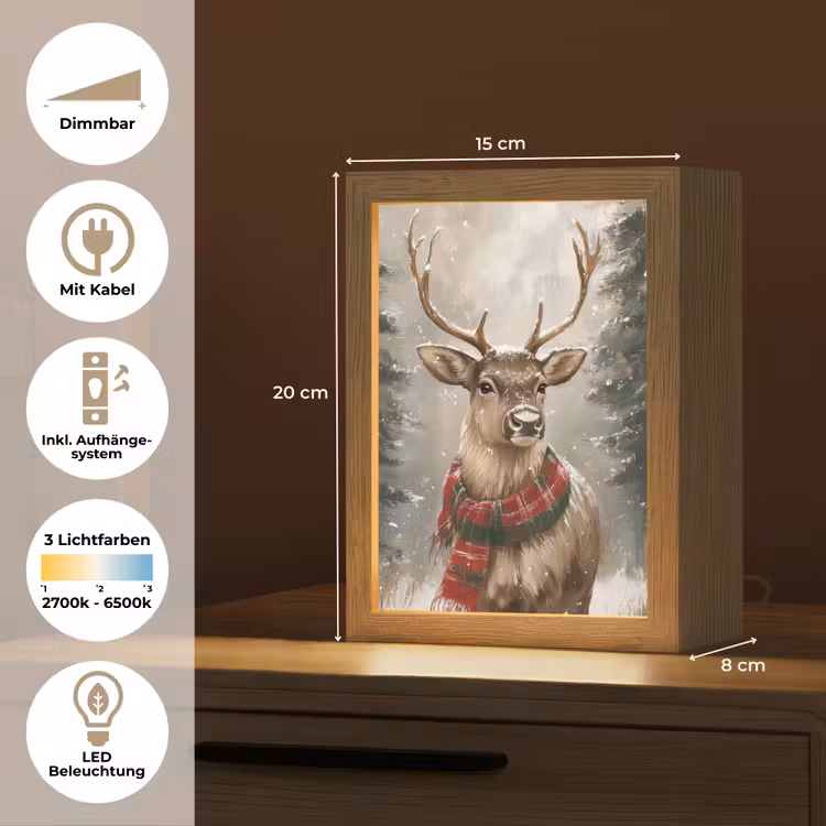 Winter - Bos - Rendier - Donker Light Box met kabel (Tafellamp) klein -USP_DE