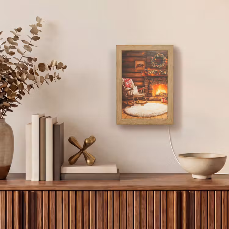 Winter - Kerst - Huis - Openhaard Light Box met kabel (Tafellamp) klein -sfeer2