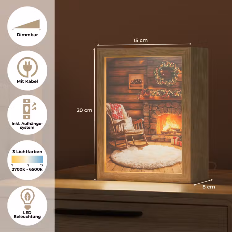 Winter - Kerst - Huis - Openhaard Light Box met kabel (Tafellamp) klein -USP_DE