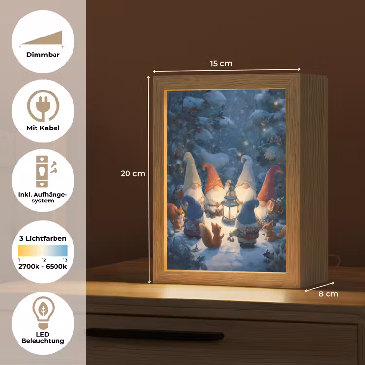 Winter - Gnooms - Eekhoorns - Meerkleurig Light Box met kabel (Tafellamp) klein -USP_DE
