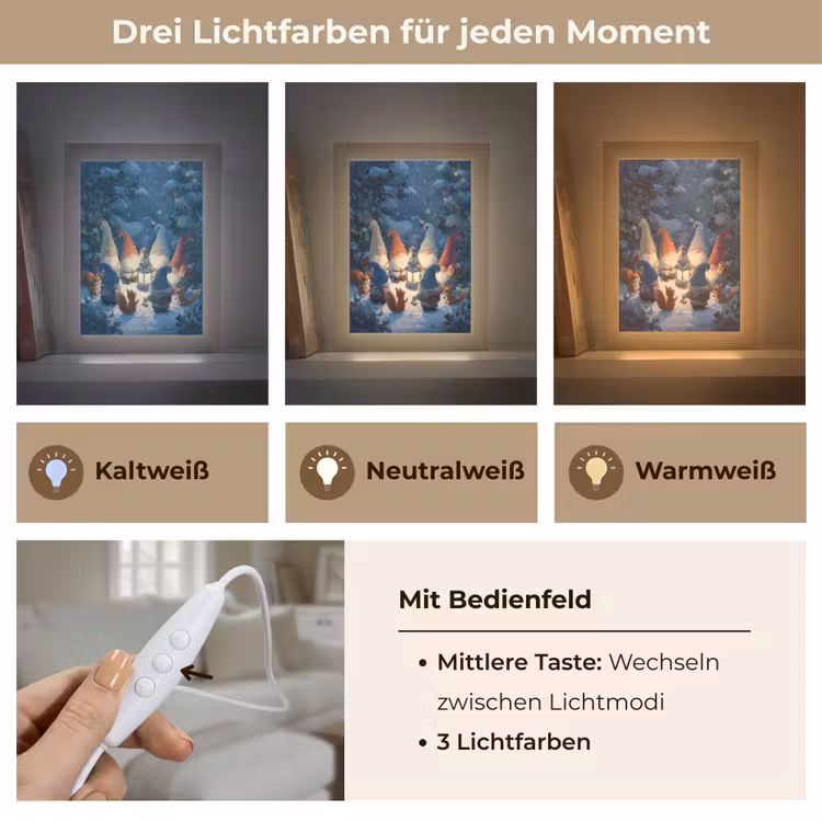 Winter - Gnooms - Eekhoorns - Meerkleurig Light Box met kabel (Tafellamp) klein -USP_lichtkleurDE