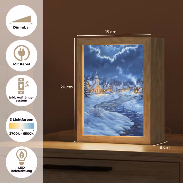 Winteravond - Kerstdorp - Donker Light Box met kabel (Tafellamp) klein -USP_DE