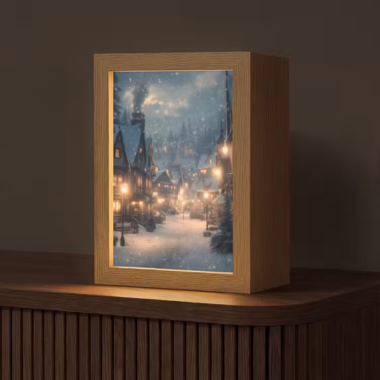 Winterdorp - Sneeuw - Donker Light Box met kabel (Tafellamp) klein -z3d_website