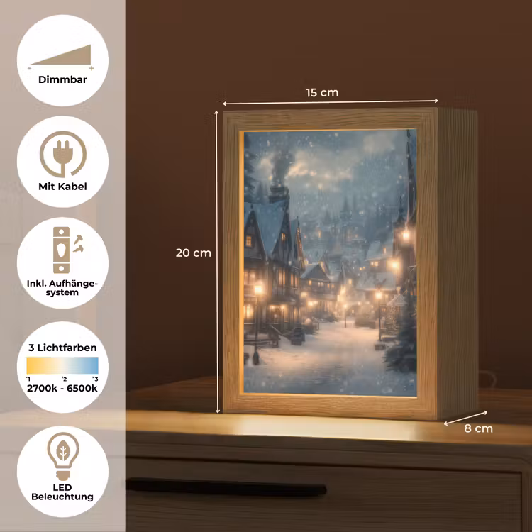 Winterdorp - Sneeuw - Donker Light Box met kabel (Tafellamp) klein -USP_DE
