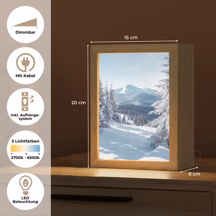 Winterlandschap - Natuur - Berg - Bomen - Sneeuw Light Box met kabel (Tafellamp) klein -USP_DE
