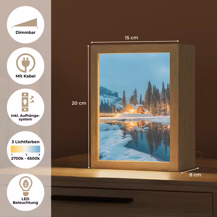 Winterlandschap - Natuur - Huis - Bergen - Sneeuw Light Box met kabel (Tafellamp) klein -USP_DE