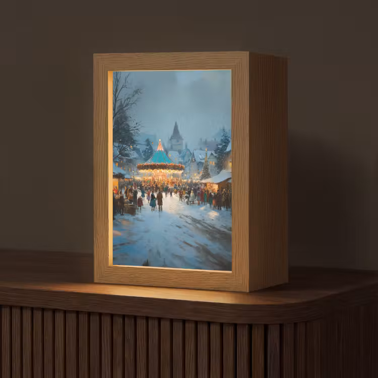 Winterkermis - Dorp - Kleurrijk Light Box met kabel (Tafellamp) klein -z3d_website