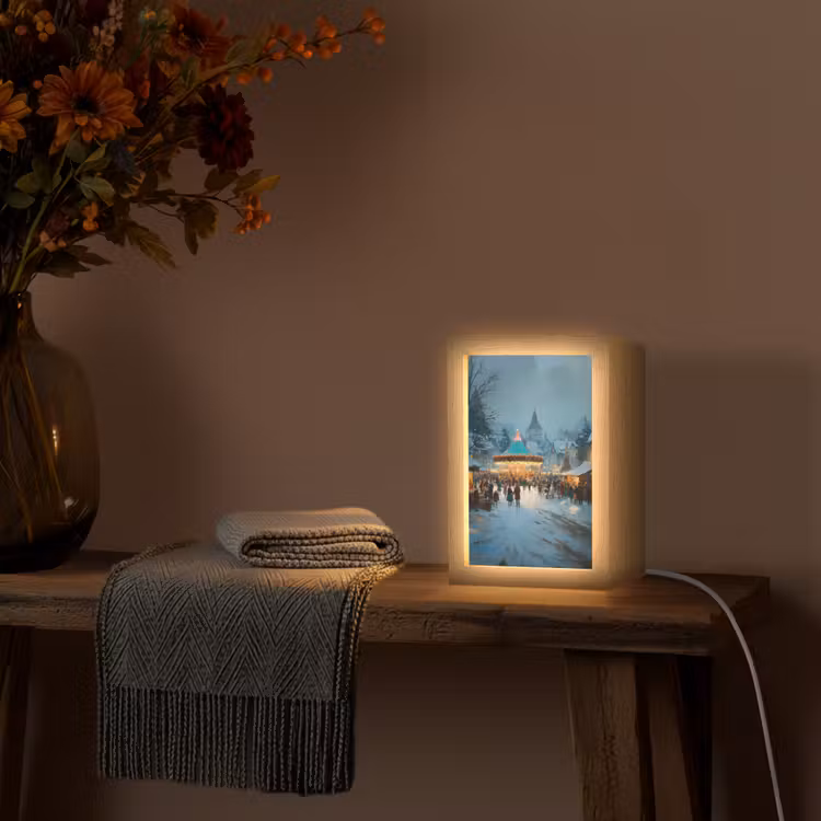 Winterkermis - Dorp - Kleurrijk Light Box met kabel (Tafellamp) klein -sfeer4