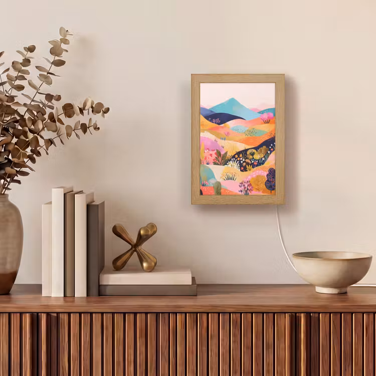 Golvende heuvels - Abstracte planten - Dromerig Light Box met kabel (Tafellamp) klein -sfeer2