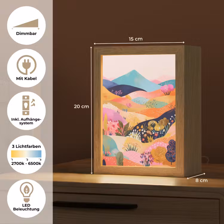 Golvende heuvels - Abstracte planten - Dromerig Light Box met kabel (Tafellamp) klein -USP_DE