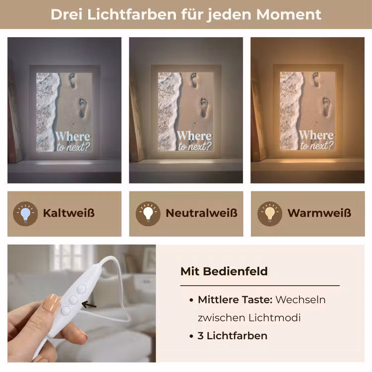 Where to next - Strand - Voetstappen Light Box met kabel (Tafellamp) klein -USP_lichtkleurDE
