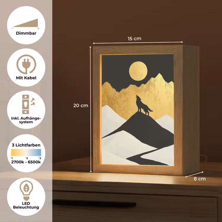 Wolf - Bergen - Maan - Zwart Light Box met kabel (Tafellamp) klein -USP_DE