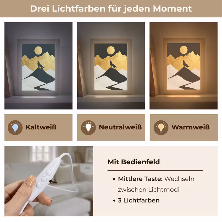 Wolf - Bergen - Maan - Zwart Light Box met kabel (Tafellamp) klein -USP_lichtkleurDE