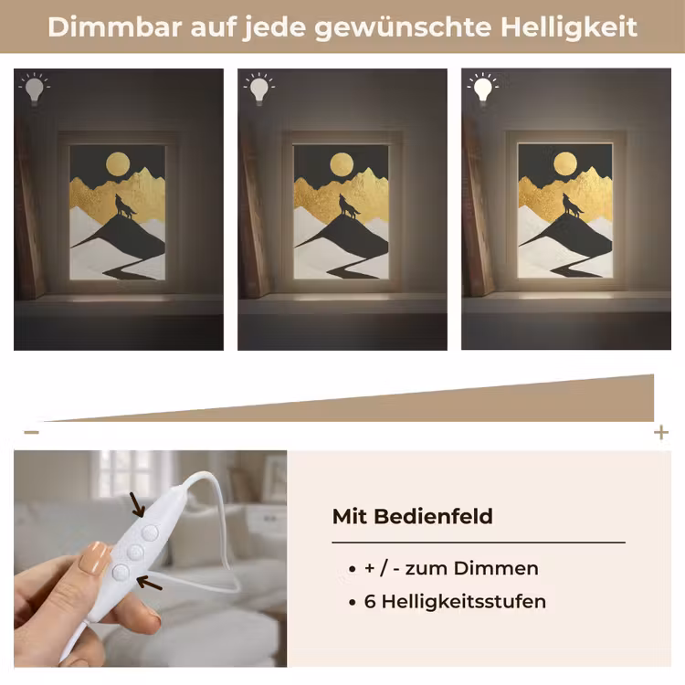 Wolf - Bergen - Maan - Zwart Light Box met kabel (Tafellamp) klein -USP_dimbaarDE