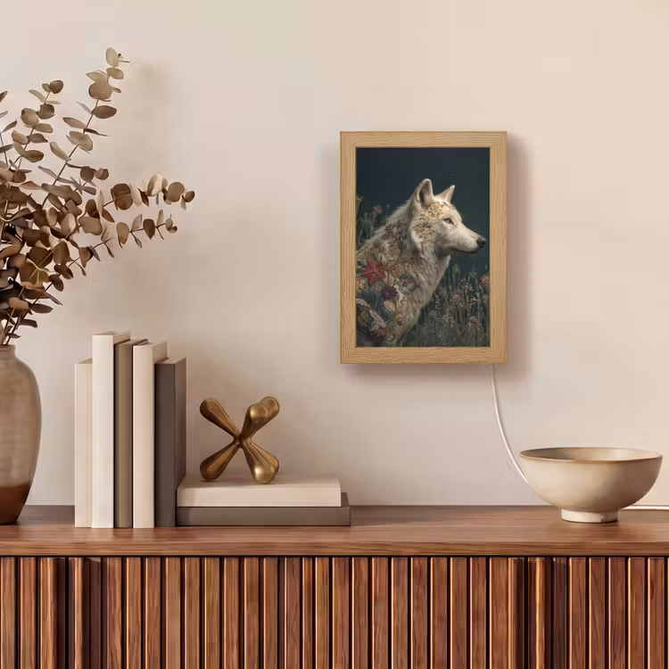 Wolf - Bloemen - Natuur Light Box met kabel (Tafellamp) klein -sfeer2