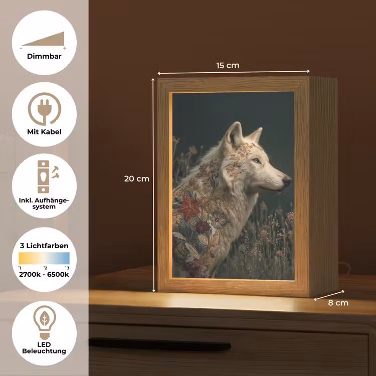 Wolf - Bloemen - Natuur Light Box met kabel (Tafellamp) klein -USP_DE