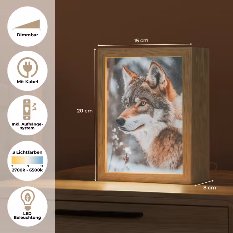 Wolf - Sneeuw - Winter - Dieren - Natuur - Sneeuw Light Box met kabel (Tafellamp) klein -USP_DE