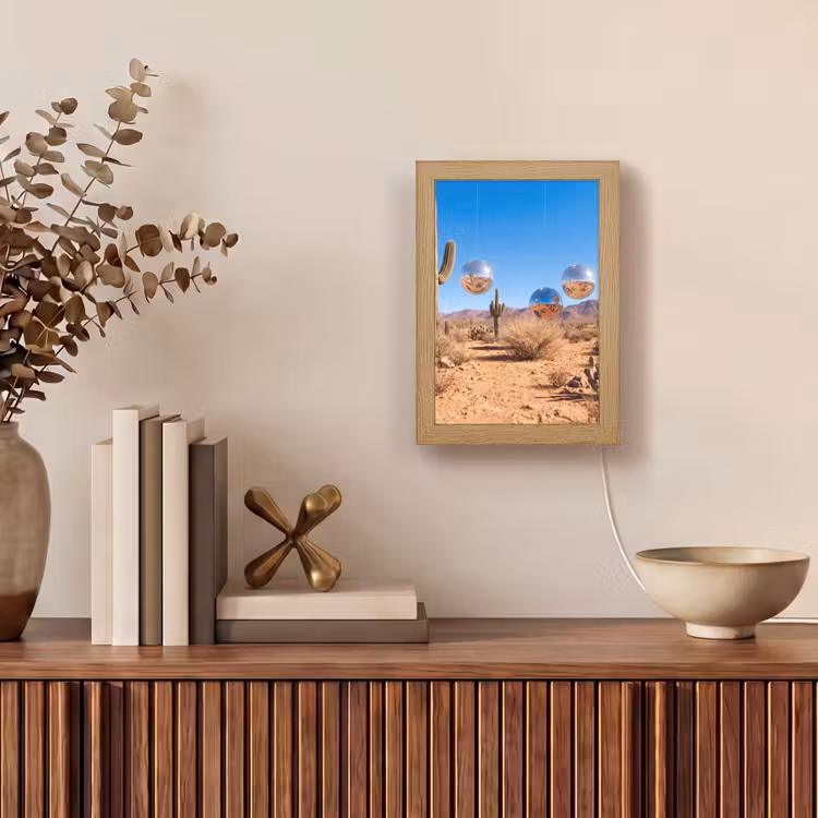 Tischlampe - Wüste – Spiegelkugel – Kunst - Woestijn - Spiegelbal - Kunst Light Box met kabel (Tafellamp) klein