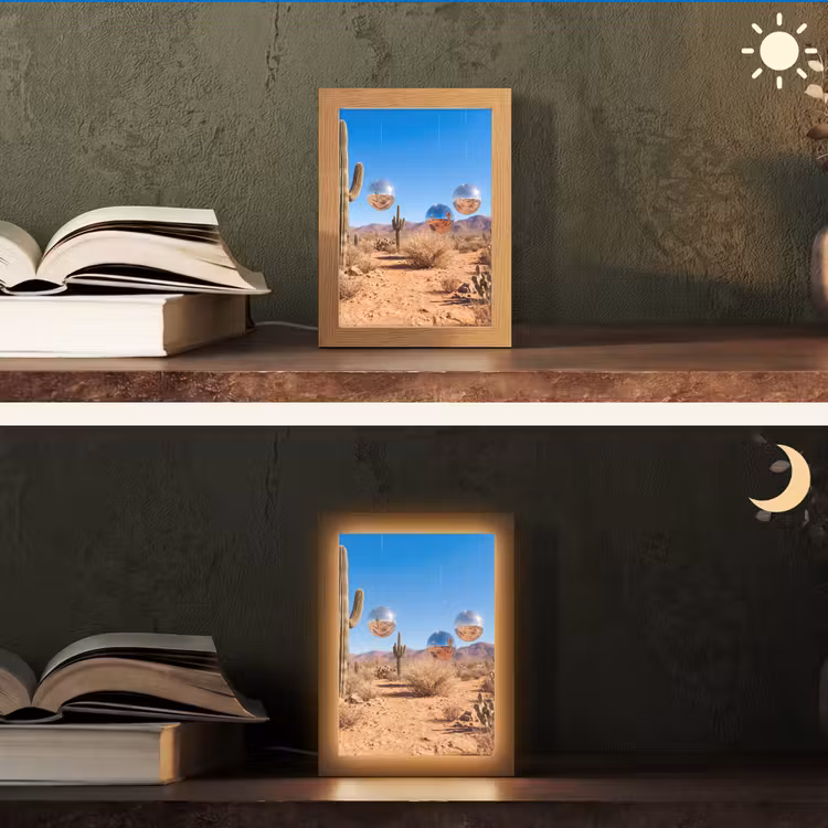 Tischlampe - Wüste – Spiegelkugel – Kunst - Woestijn - Spiegelbal - Kunst Light Box met kabel (Tafellamp) klein