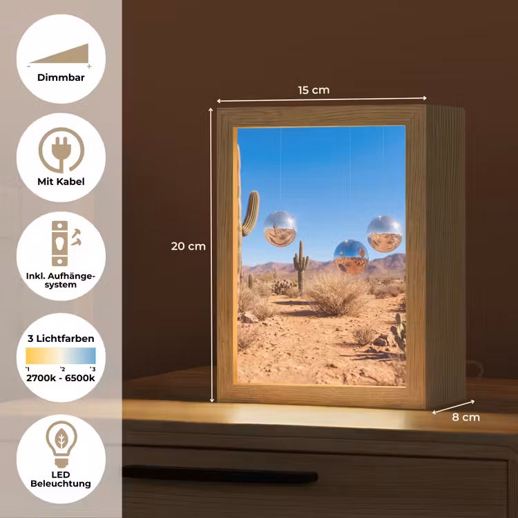 Tischlampe - Wüste – Spiegelkugel – Kunst - Woestijn - Spiegelbal - Kunst Light Box met kabel (Tafellamp) klein