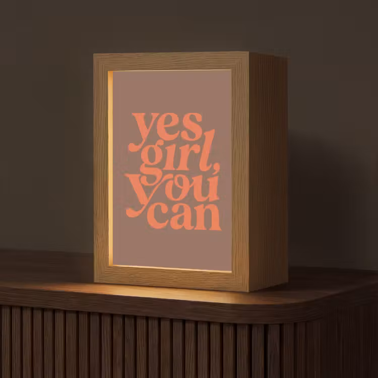 Yes girl you can - Oranje - Bruin Light Box met kabel (Tafellamp) klein -z3d_website