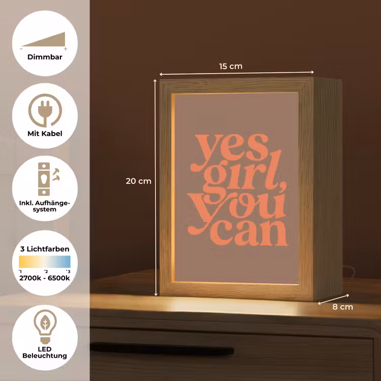 Yes girl you can - Oranje - Bruin Light Box met kabel (Tafellamp) klein -USP_DE