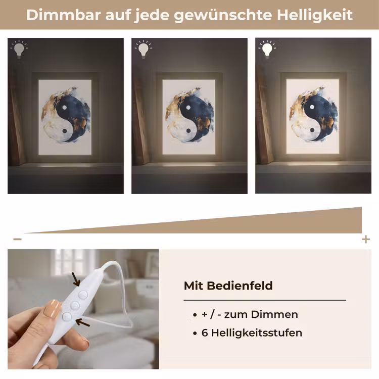 Yin Yang - Abstract - Zwart - Wit - Goud Light Box met kabel (Tafellamp) klein -USP_dimbaarDE