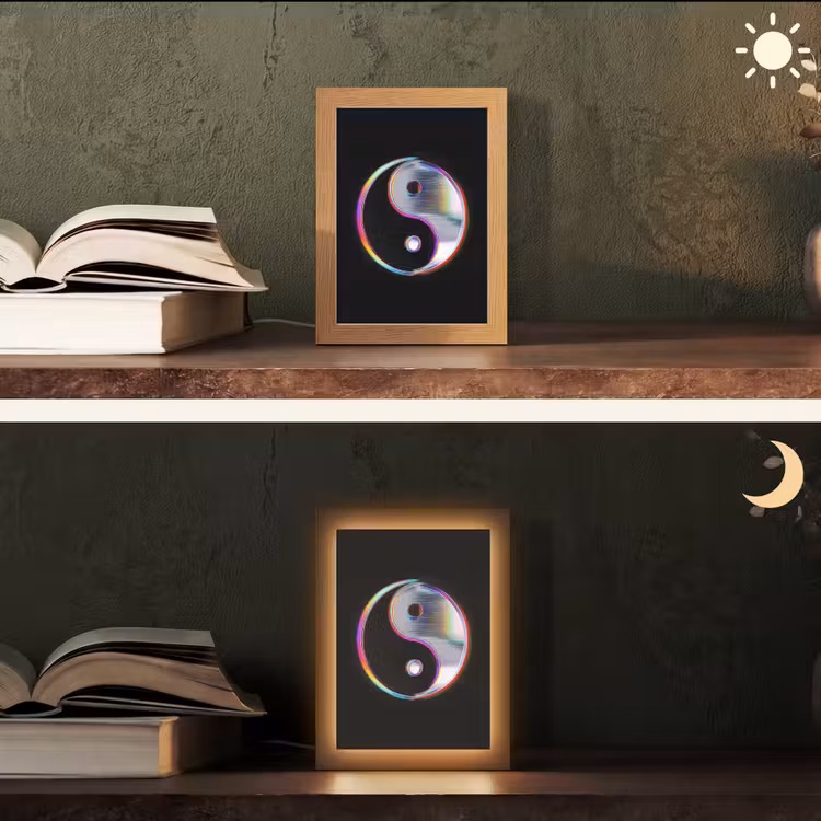 Yin-Yang - Cirkel - Regenboog Light Box met kabel (Tafellamp) klein -sfeer3