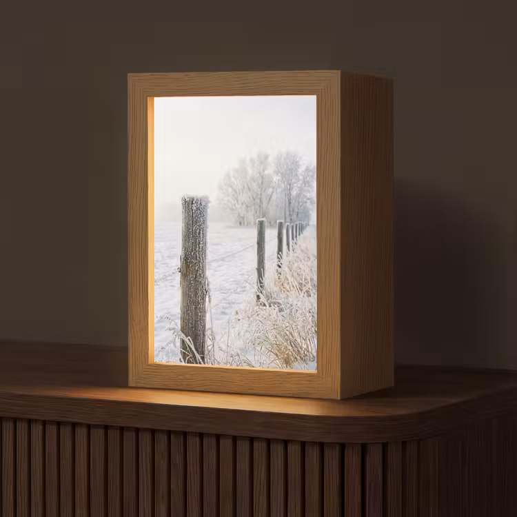 Hek - Sneeuw - Mist - Platteland - Nostalgisch Light Box met kabel (Tafellamp) klein -z3d_website