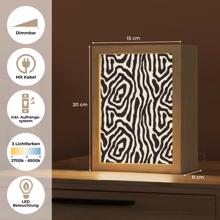 Zebra - Abstract - Zwart Light Box met kabel (Tafellamp) klein 925 -USP_DE