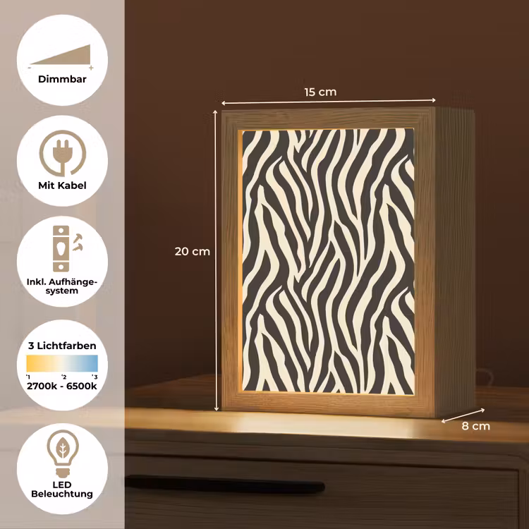 Zebra - Print - Klassiek - Zwart Light Box met kabel (Tafellamp) klein 925 -USP_DE