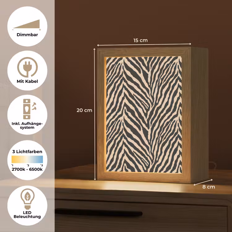 Zebra - Klassiek - Zwart Light Box met kabel (Tafellamp) klein 925 -USP_DE